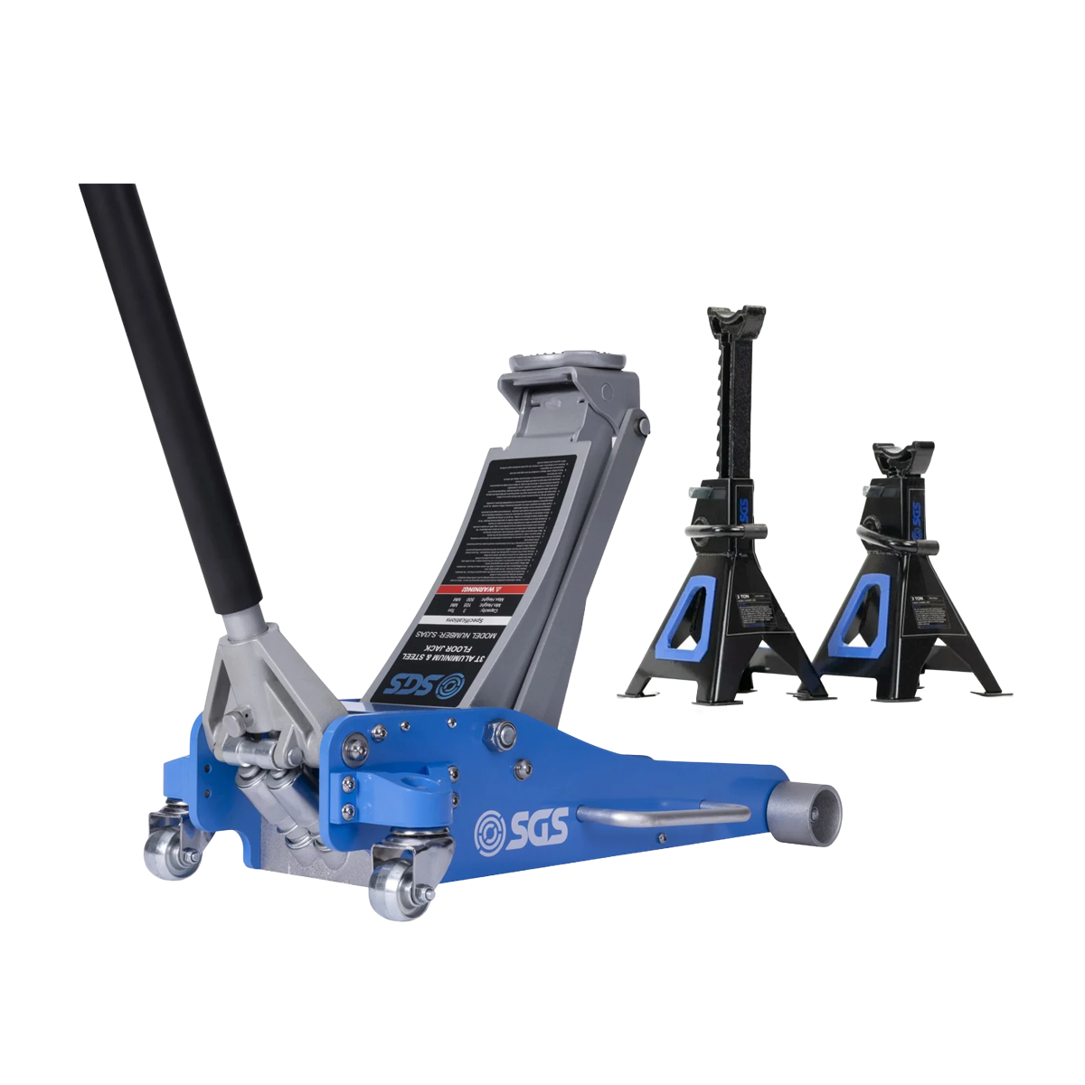 SGS 3 Tonne Aluminium & Steel Floor Jack | 2x 3 Tonne Ratchet Axle Stands